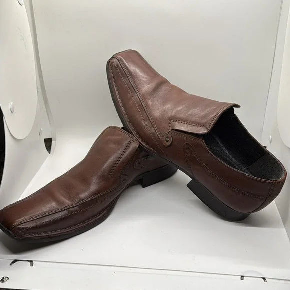 Alfani Men Leather Shoes Slip Ons Loafers 10.5 Brown Casual - Picture 3 of 7
